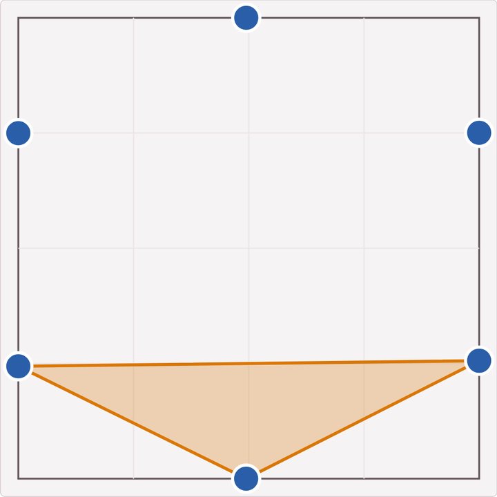 Six dots in a square with the smallest triangle they form shaded